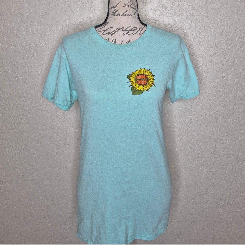 Saint Augustine Florida Sunflower T-Shirt Delta Pro Weight Aqua Blue Small